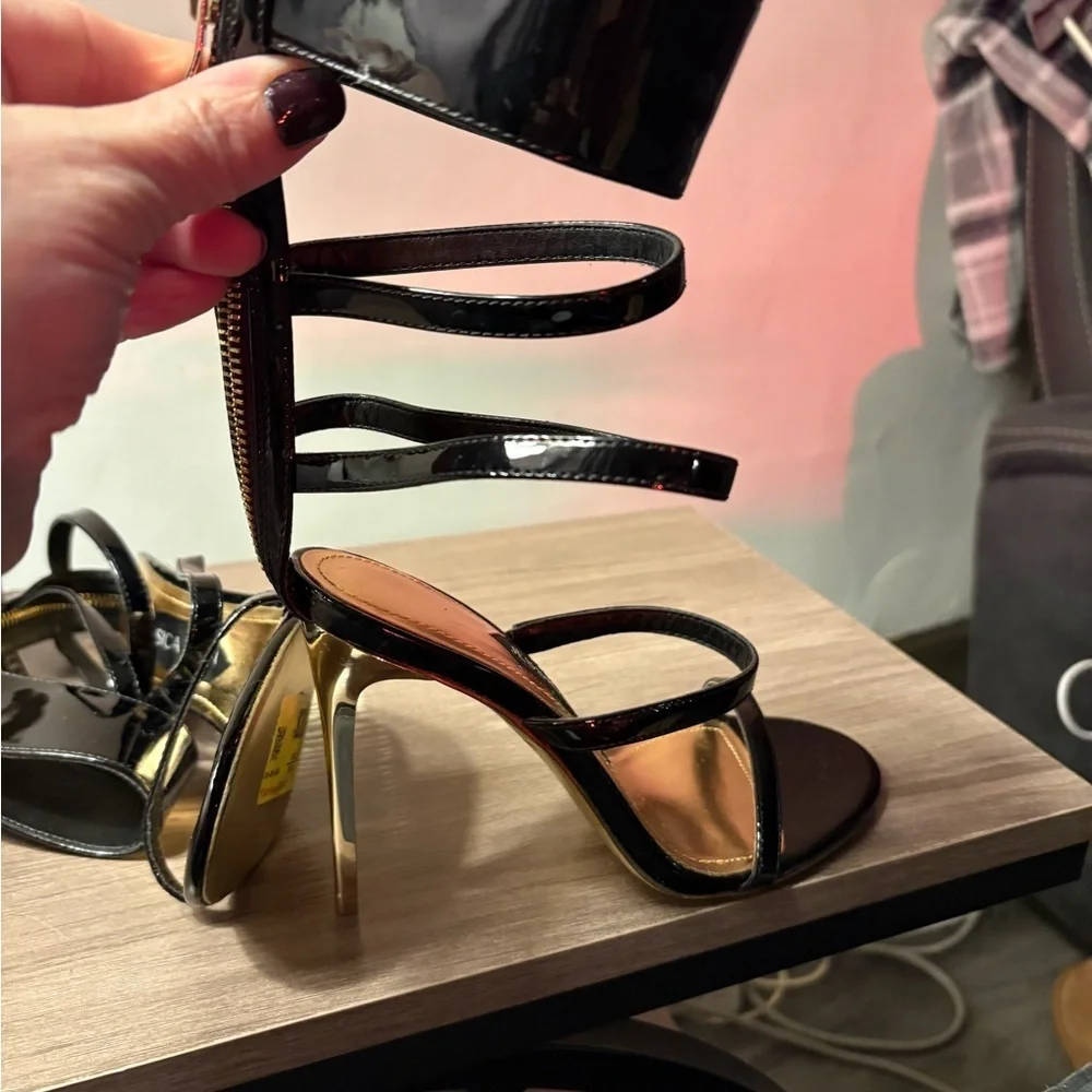 Jessica Black Patent Strappy Heels